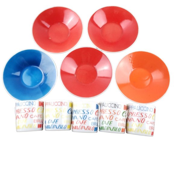 Royal Crown Demitasse Coffee Espresso Cups Saucers Retro Groovy Mod Set 5 Kitty - Picture 4 of 7